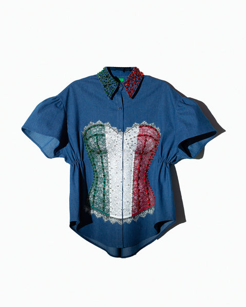 Camisa mezclilla estilo corset bordado
