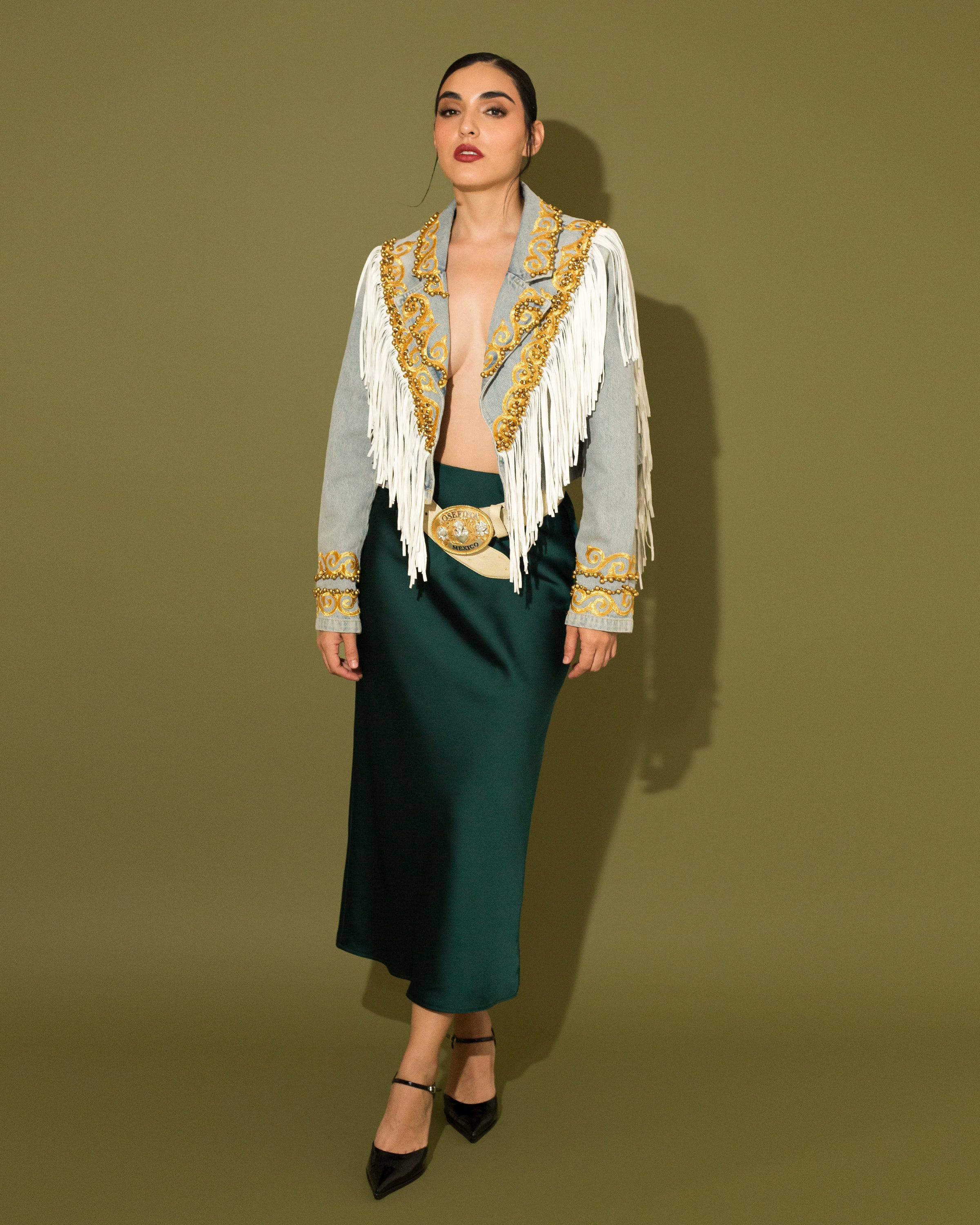 Falda satinada verde