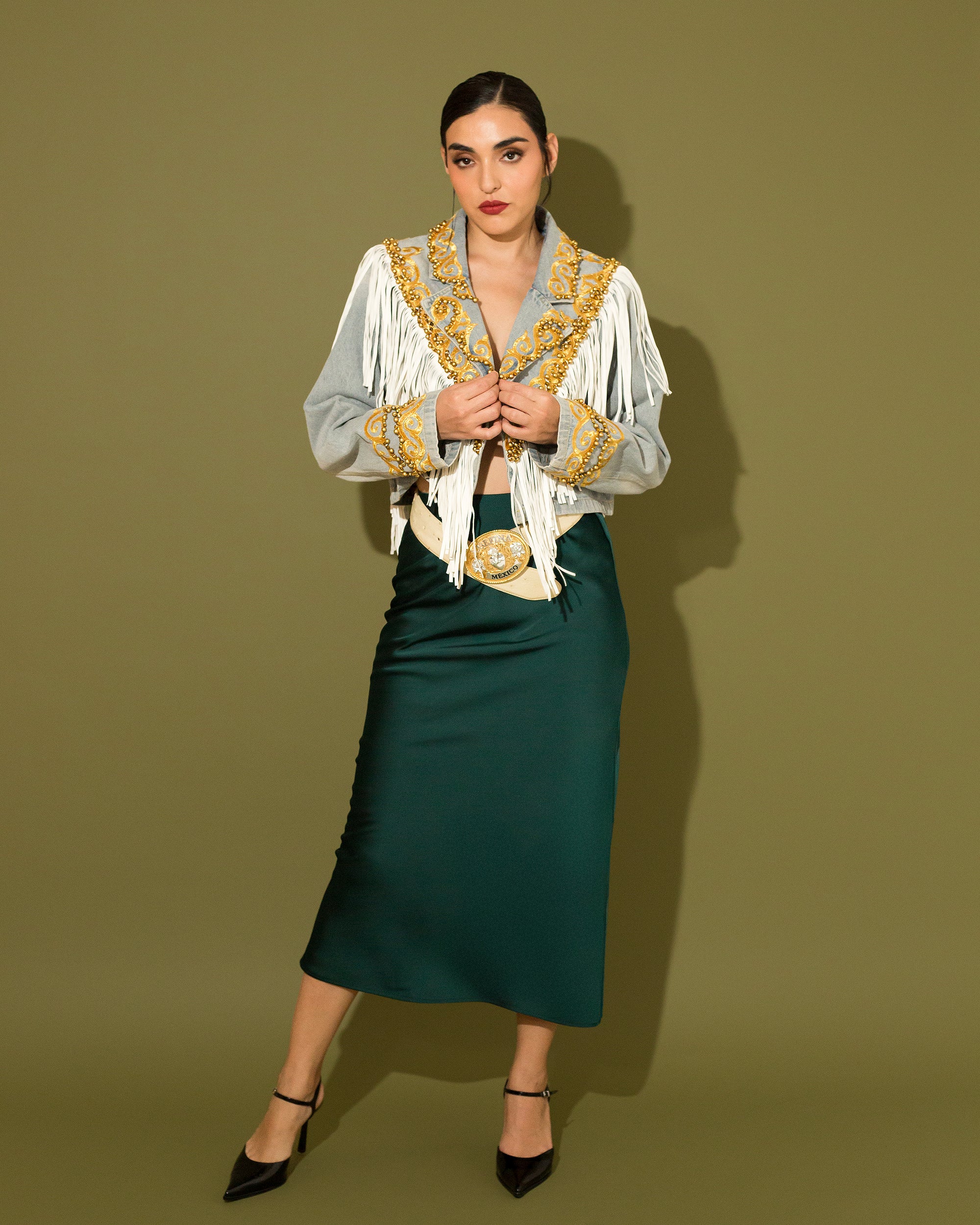 Falda satinada verde