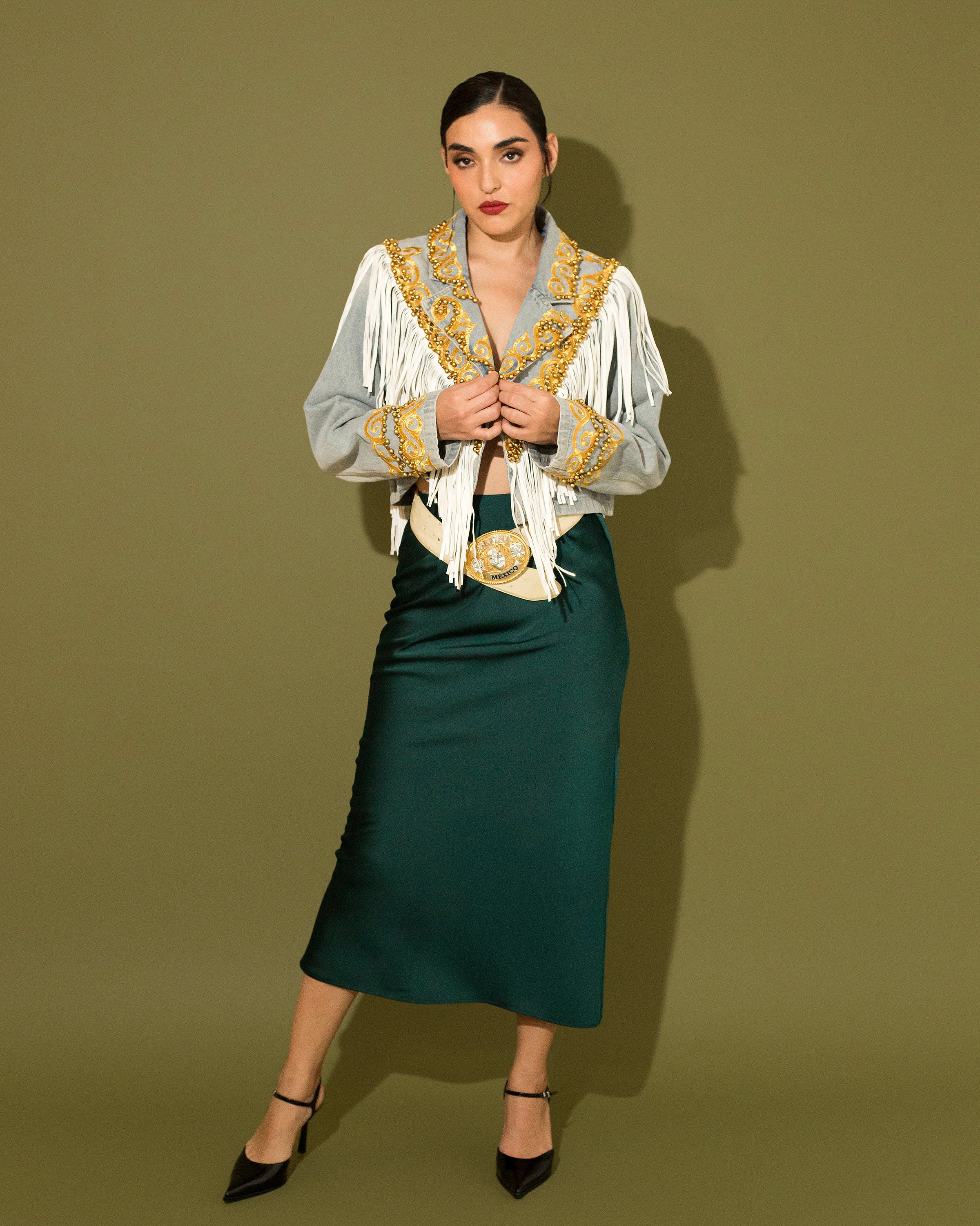 Falda satinada verde