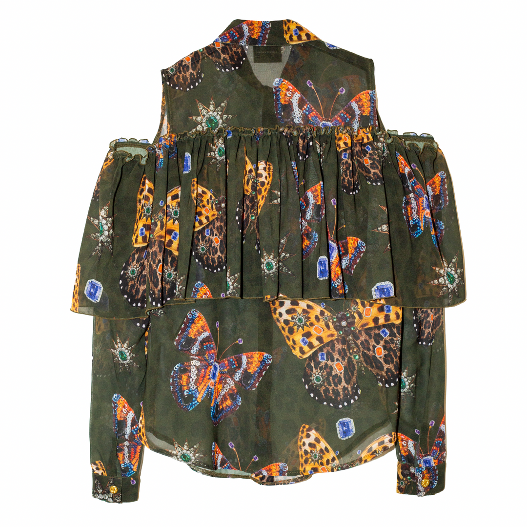 Camisera sin hombros con olan mariposas