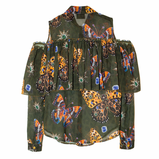 Camisera sin hombros con olan mariposas