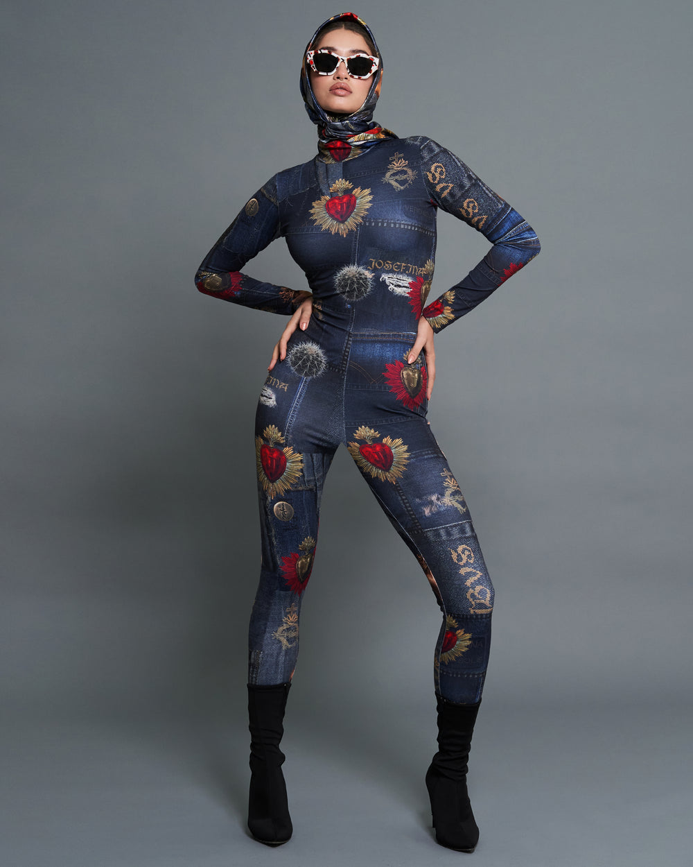 Bodysuit licra denim y sagrados corazones