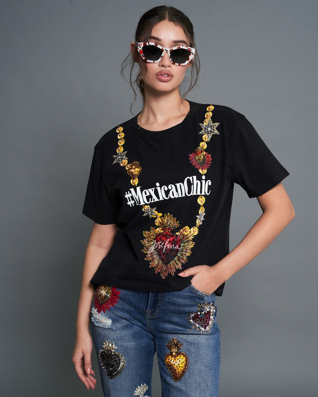 T shirt negra collar #MexicanChic