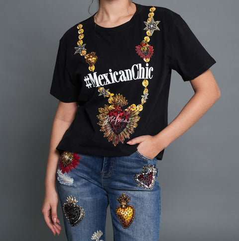 T shirt negra collar #MexicanChic