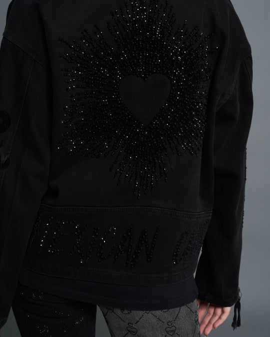 Oversized denim jacket negra con cristales