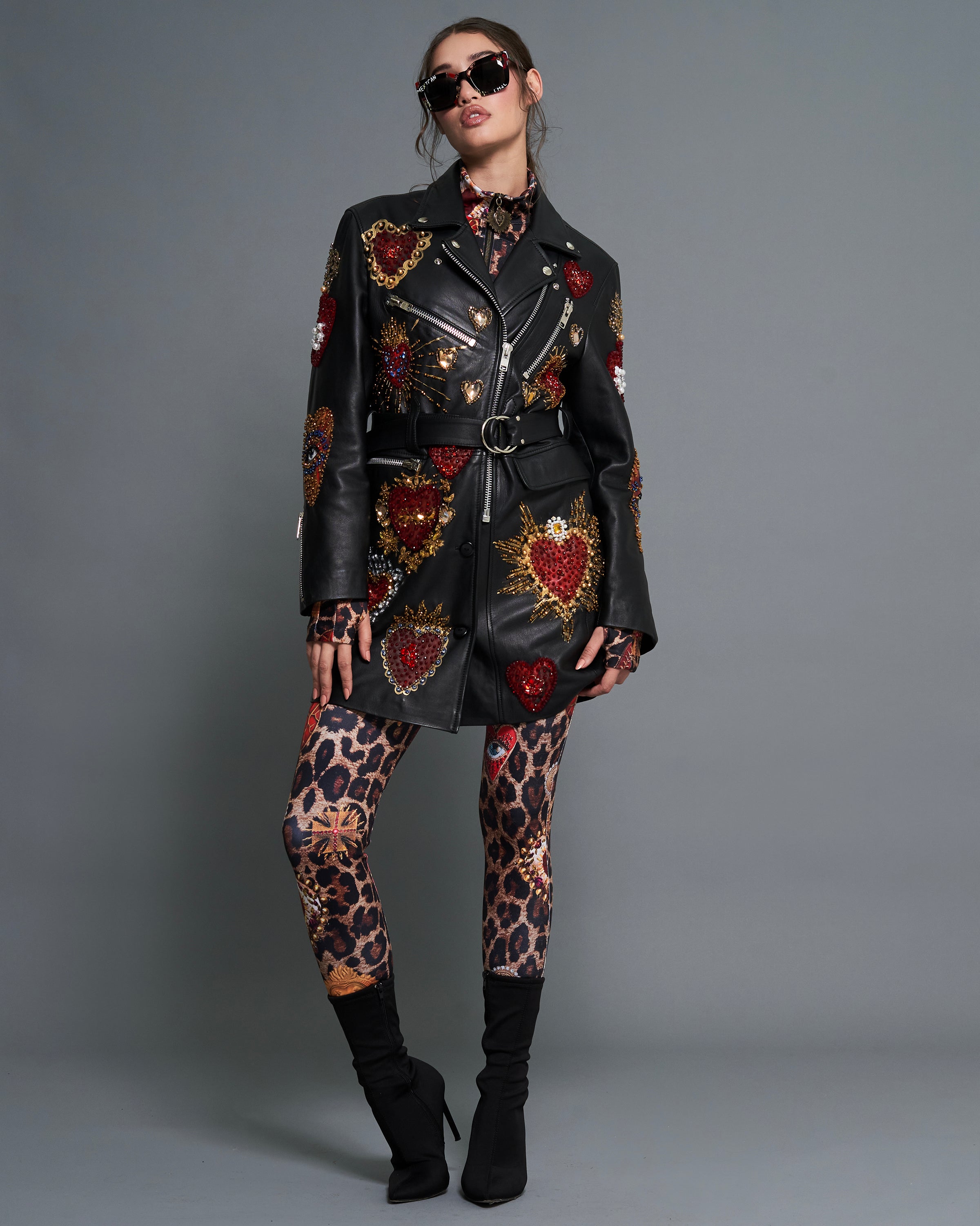 Longline biker jacket corazones
