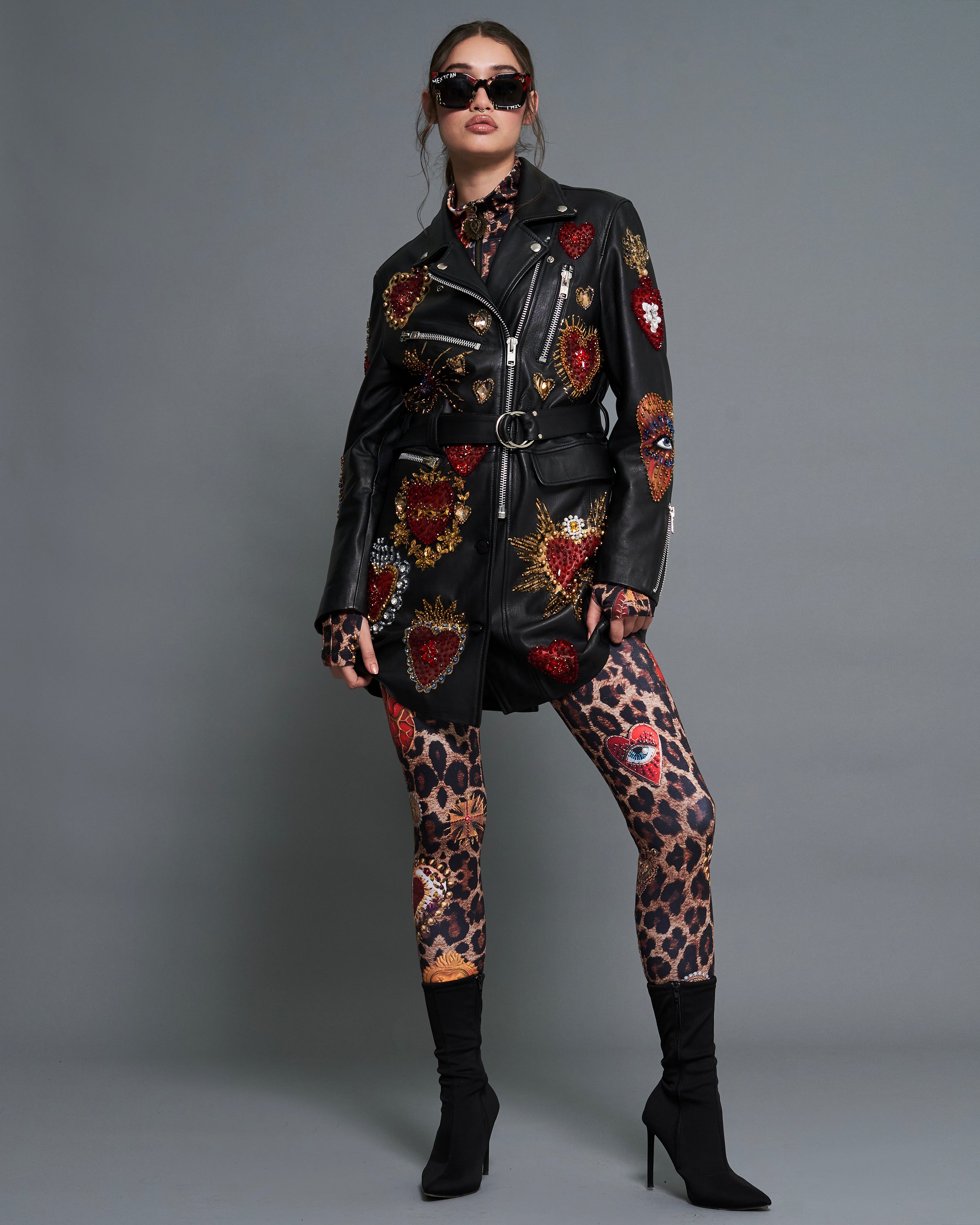 Longline biker jacket corazones