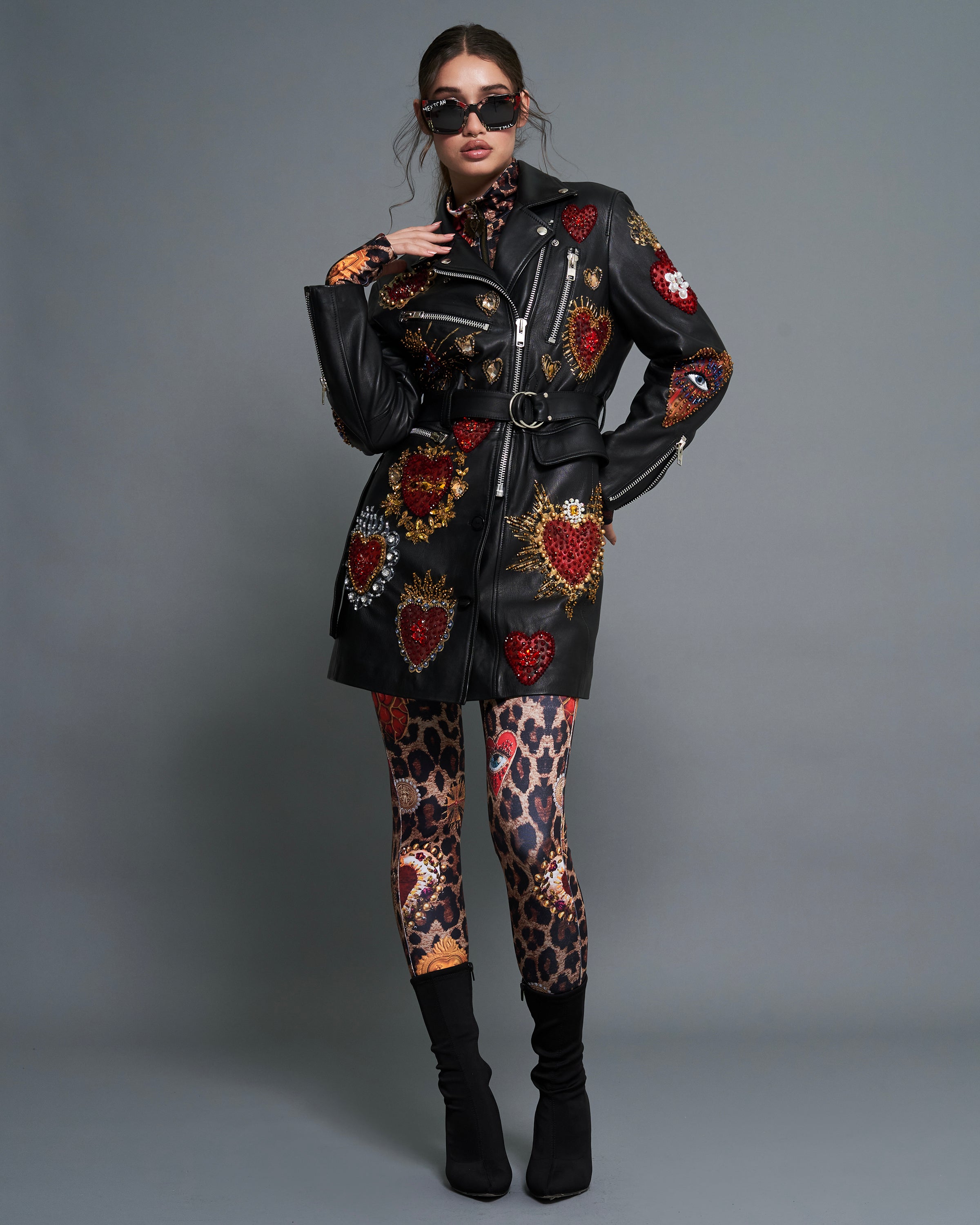 Longline biker jacket corazones