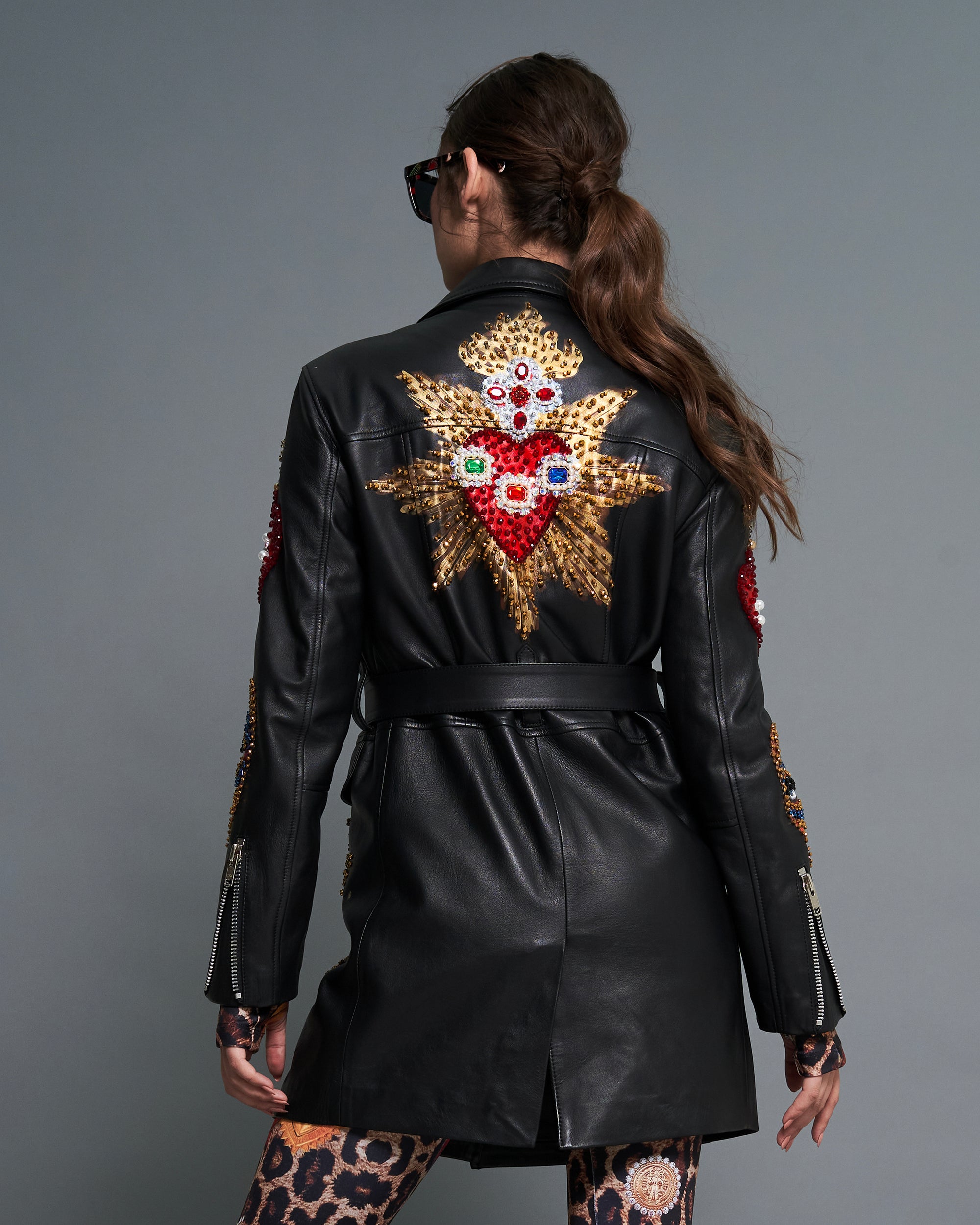 Longline biker jacket corazones