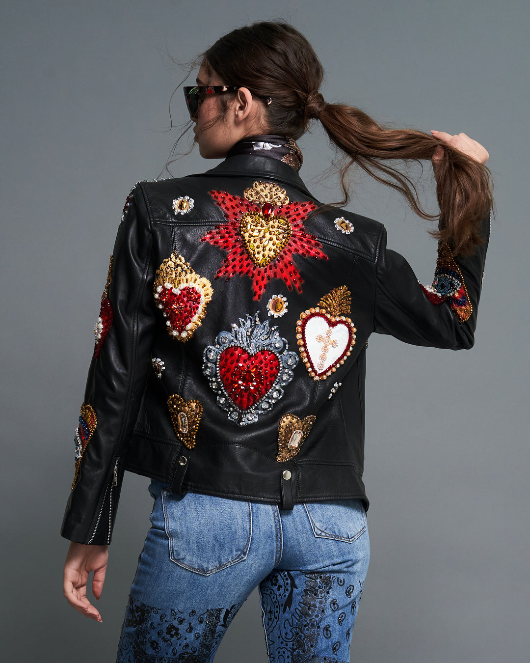 Corazones Bordados Chamarra De Mezclilla Con Bordados Denim Un