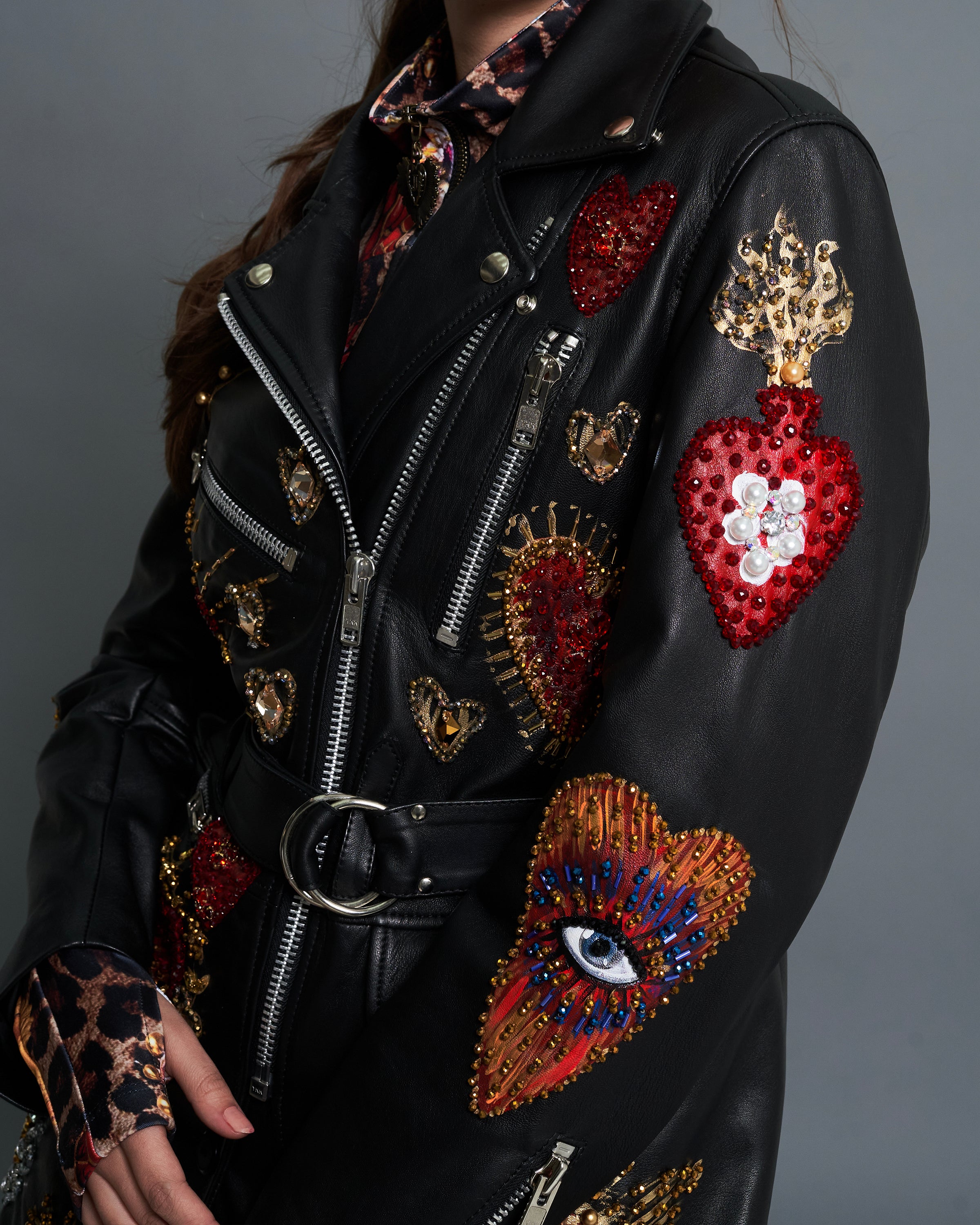 Longline biker jacket corazones