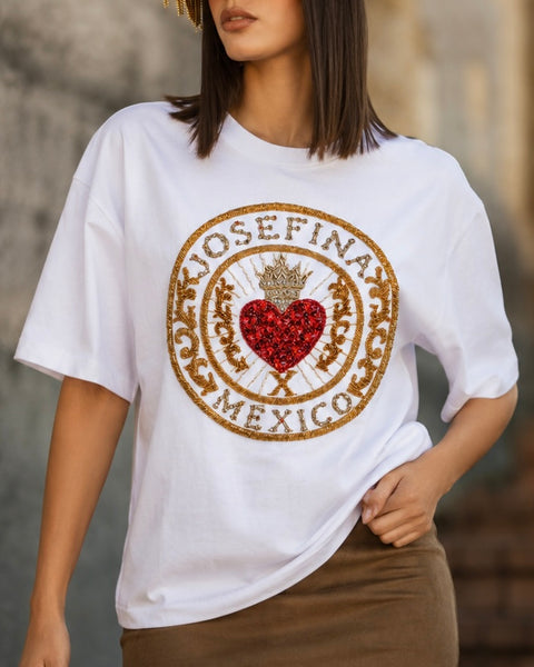 T shirt blanca medallón bordado
