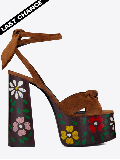 Saint Laurent Brown Suede Floral Paige Sandals Saint
