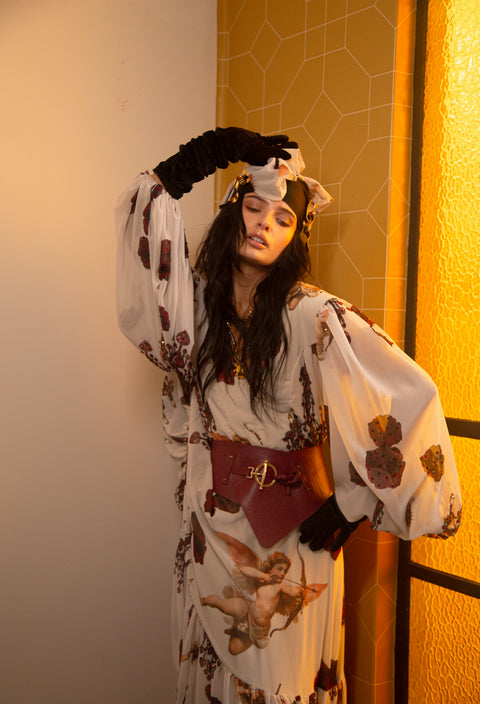 Maxi dress beige con candelabros