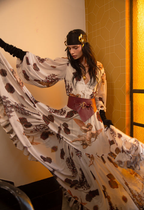 Maxi dress beige con candelabros