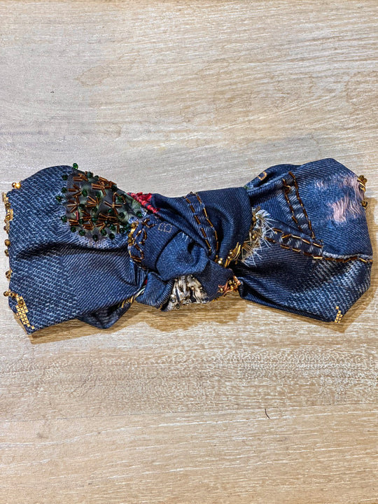 Turbante denim bordado