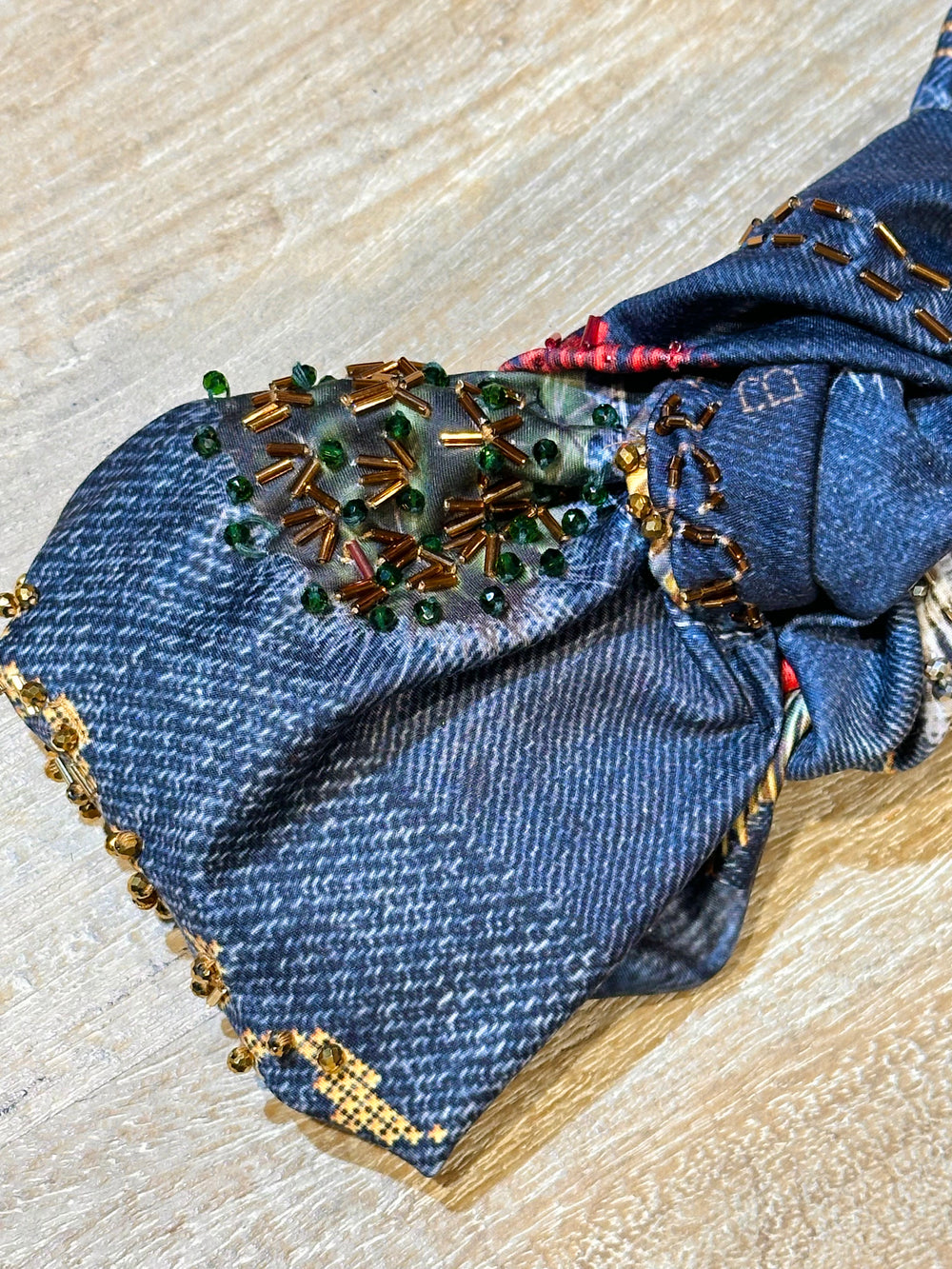 Turbante denim bordado