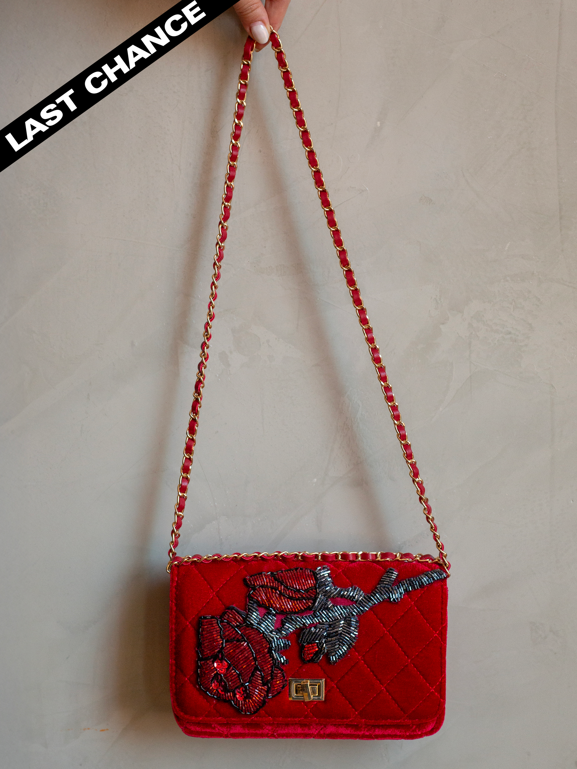 Bolso rojo velvet Rosa