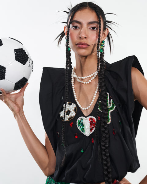 Blusa Negra Mexicana sin mangas