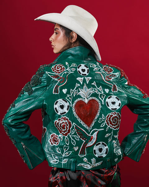 Chaqueta de Cuero Mexicana Verde
