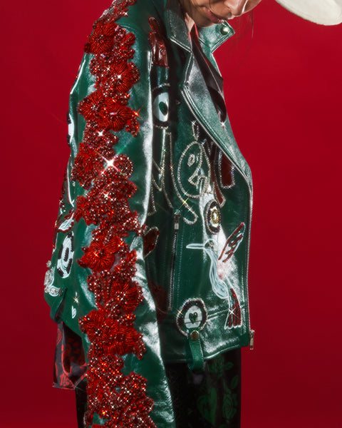 Chaqueta de Cuero Mexicana Verde