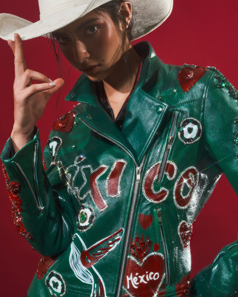 Chaqueta de Cuero Mexicana Verde