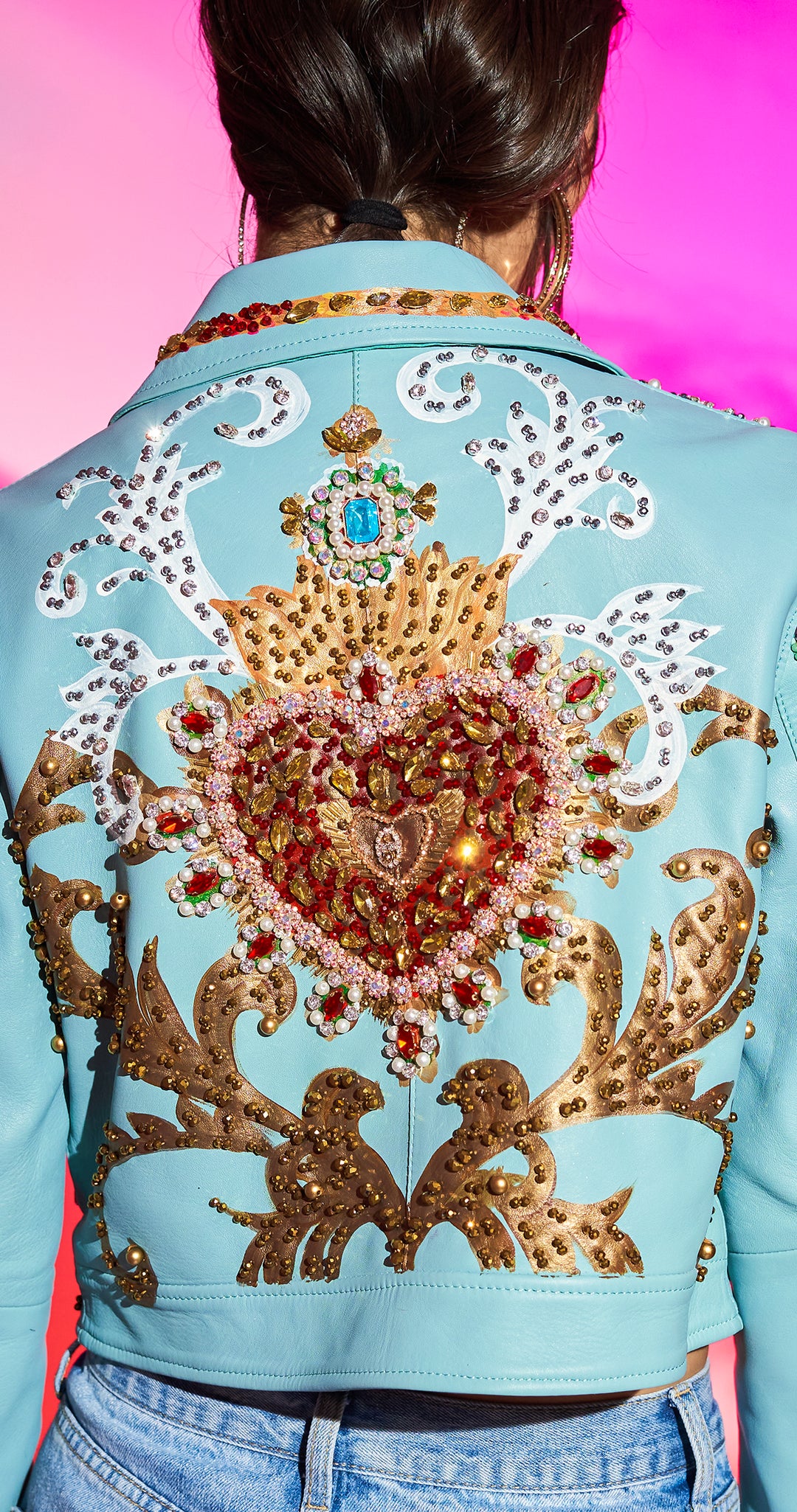 BIKER JACKET MINT PAISLEY Y CORAZONES