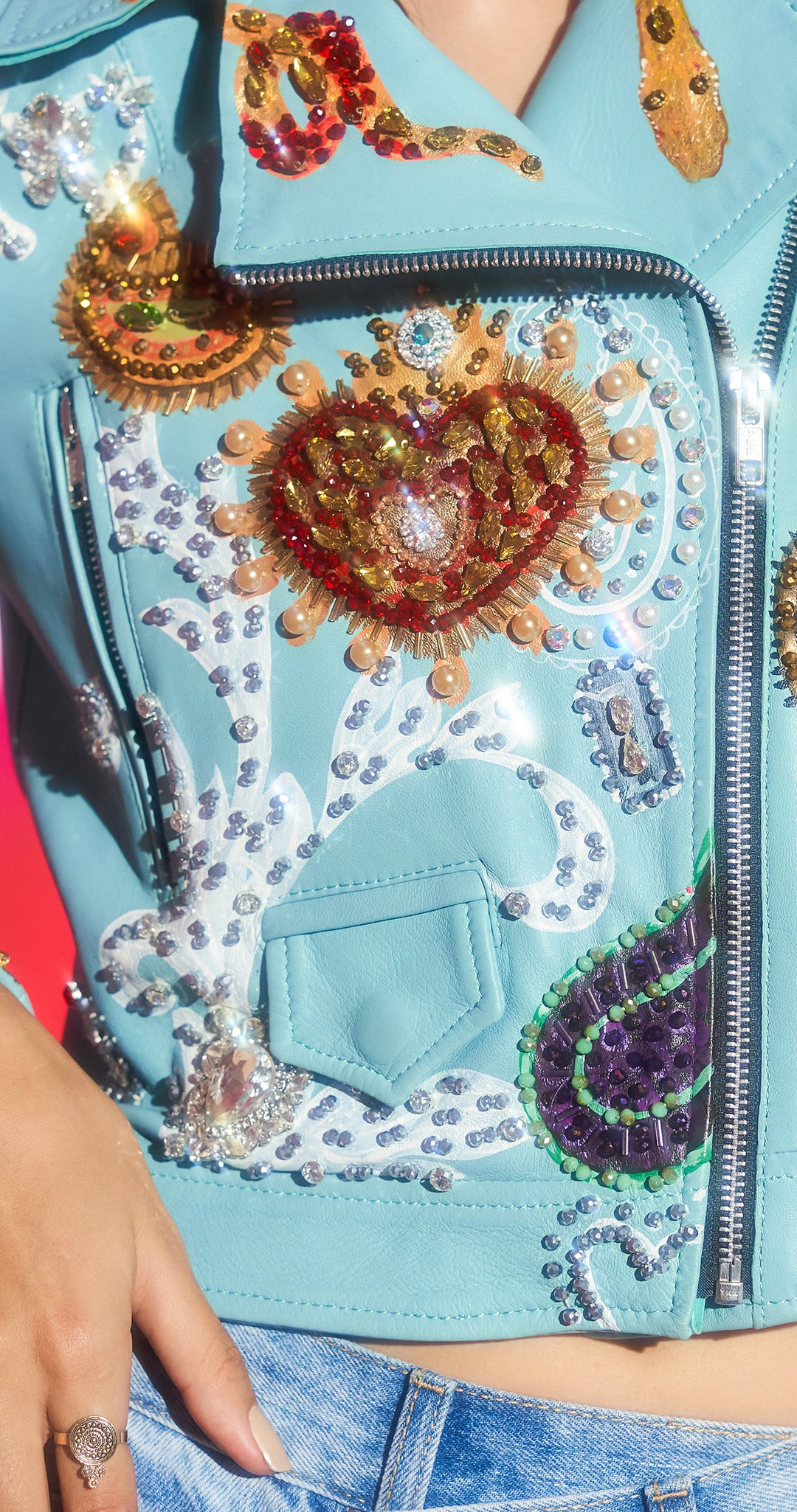 BIKER JACKET MINT PAISLEY Y CORAZONES