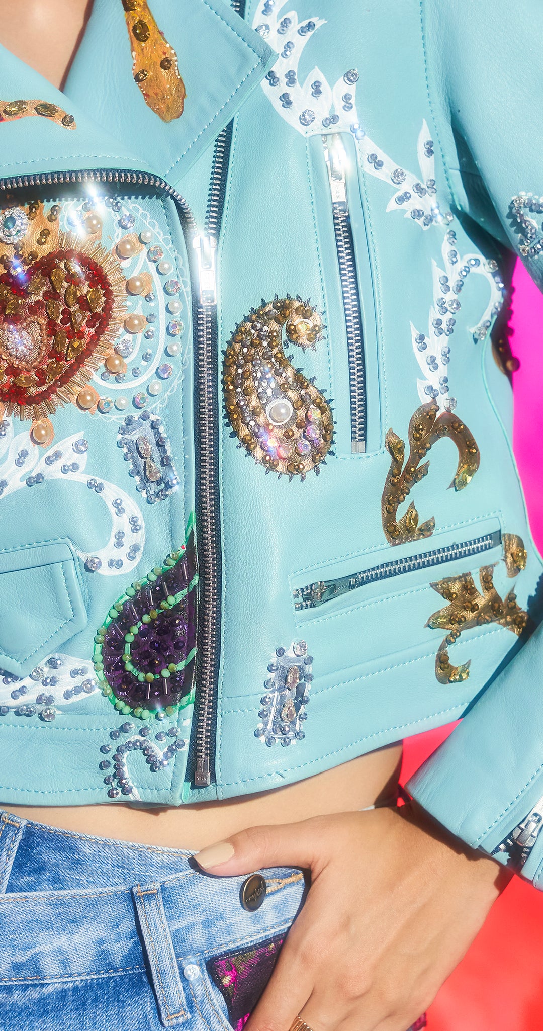 BIKER JACKET MINT PAISLEY Y CORAZONES