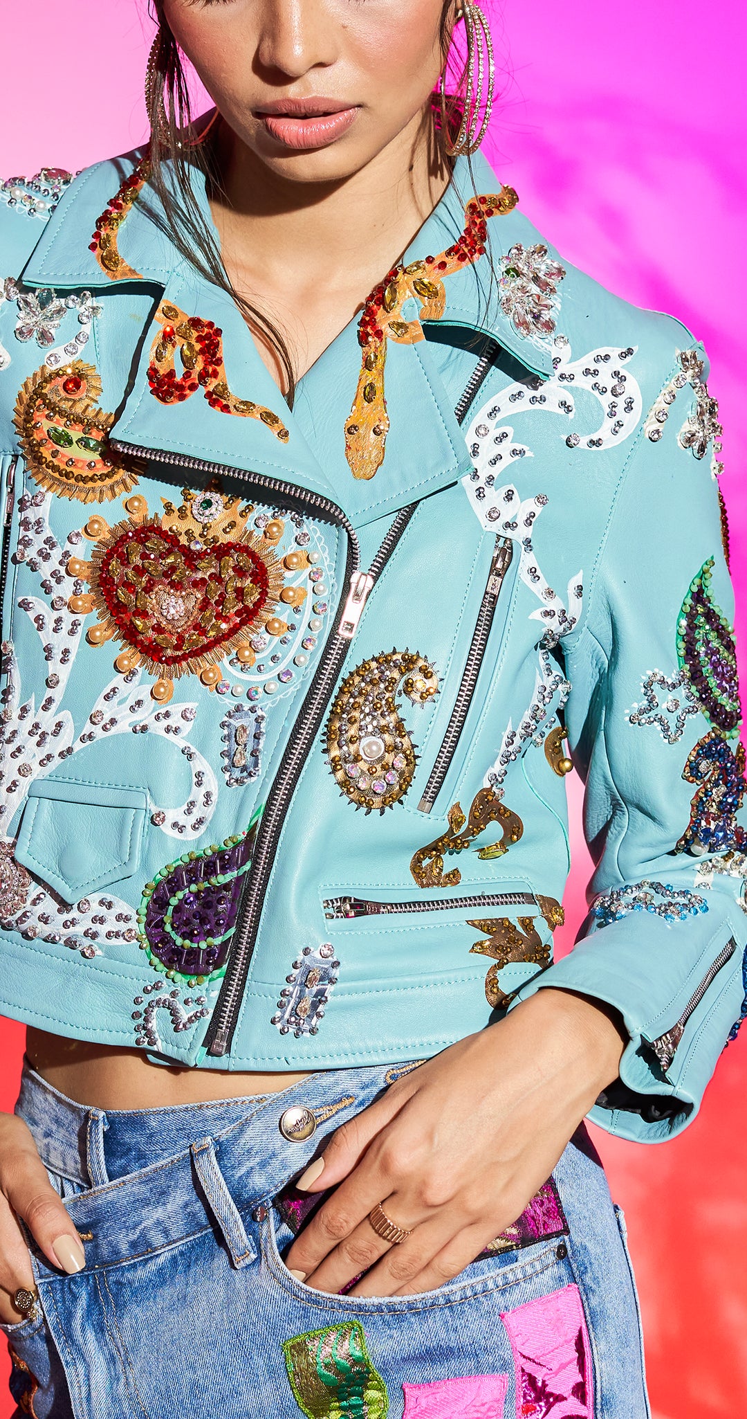 BIKER JACKET MINT PAISLEY Y CORAZONES