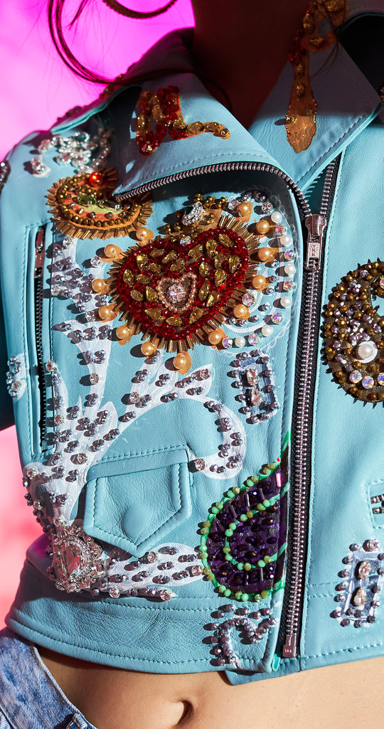 BIKER JACKET MINT PAISLEY Y CORAZONES