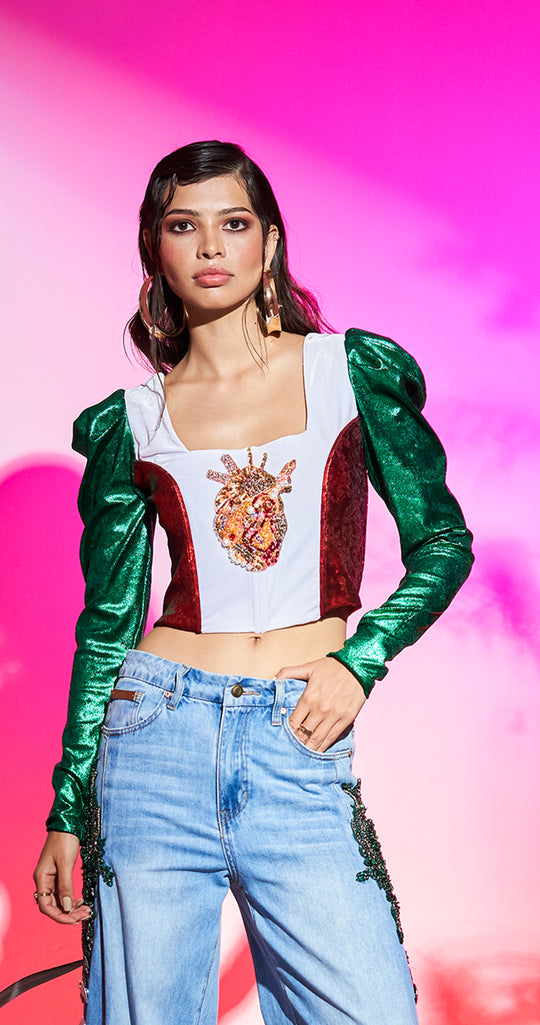 CORSET TRICOLOR CON MANGAS MEDALLÓN