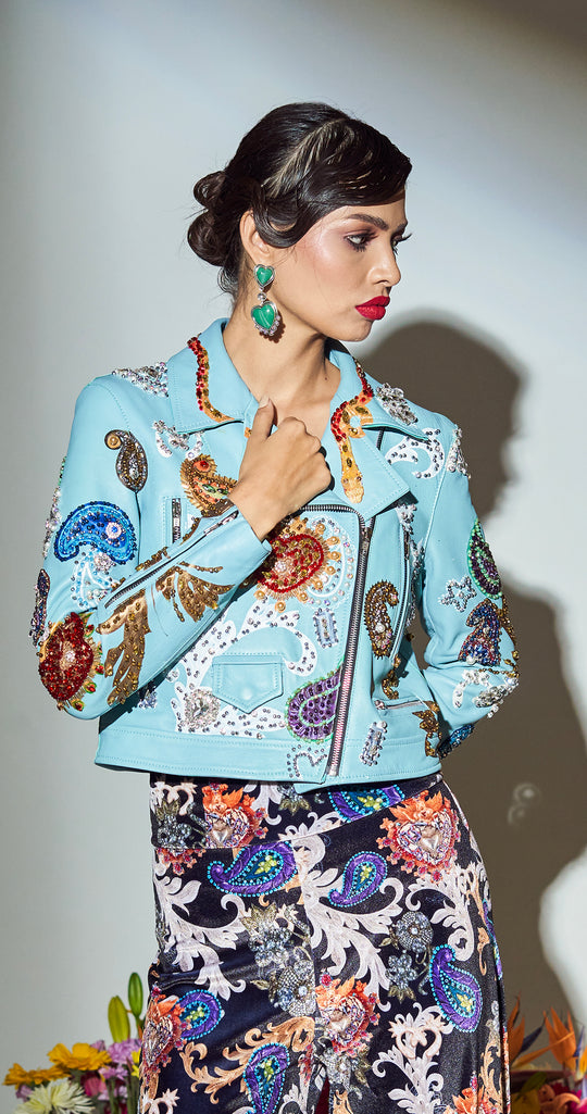BIKER JACKET MINT PAISLEY Y CORAZONES