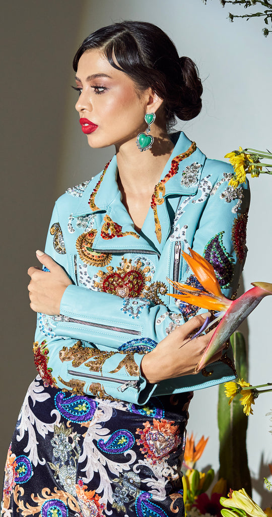 BIKER JACKET MINT PAISLEY Y CORAZONES
