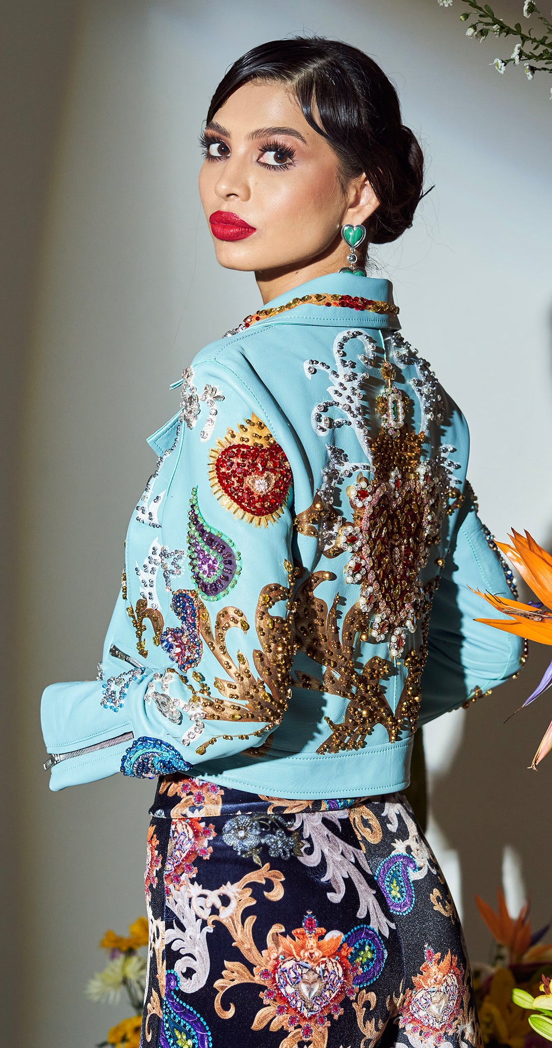 BIKER JACKET MINT PAISLEY Y CORAZONES