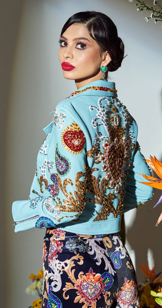 BIKER JACKET MINT PAISLEY Y CORAZONES