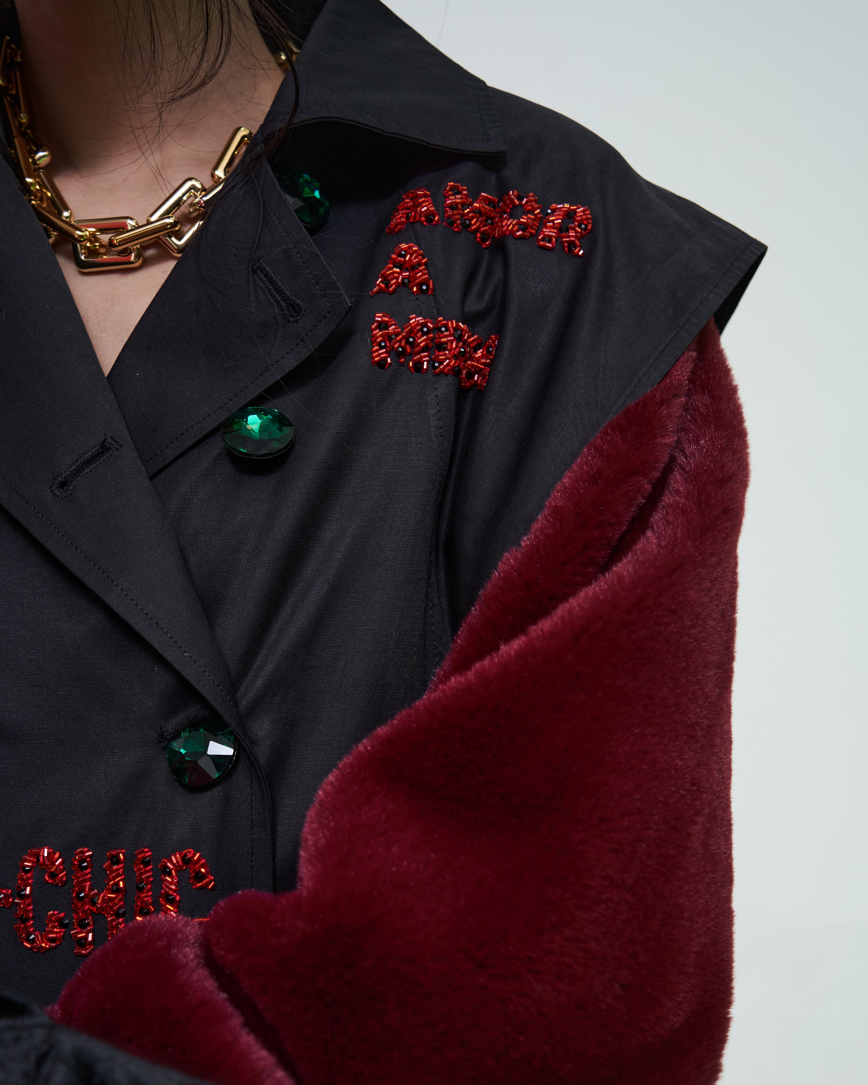 Trench coat faux fur tricolor