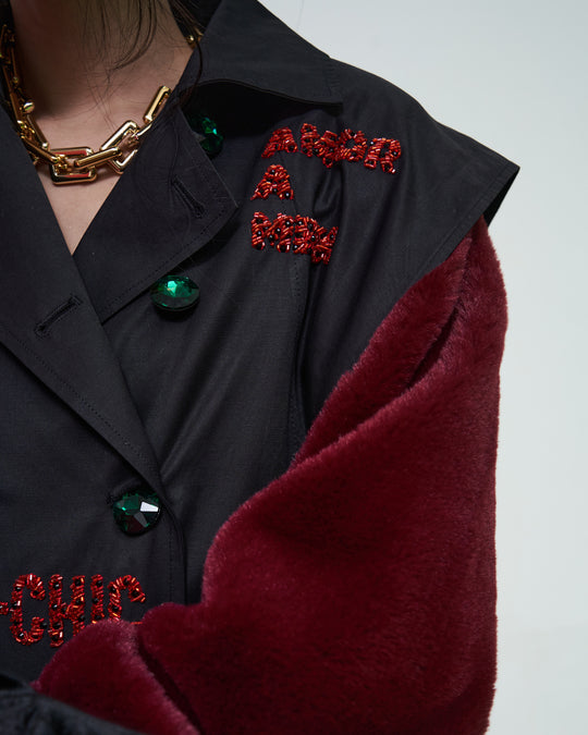 Trench coat faux fur tricolor