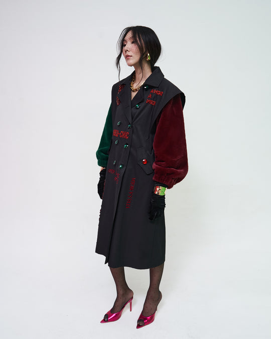 Trench coat faux fur tricolor