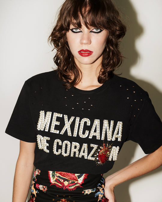 T shirt negra "Mexicana de Corazón"