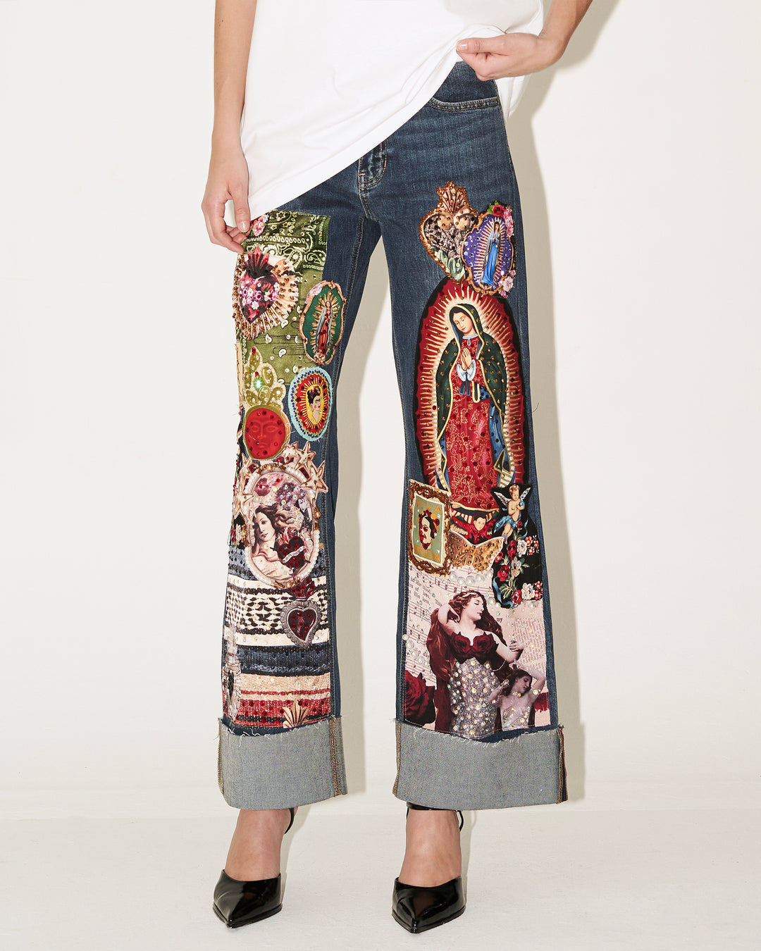 Jeans con valenciana Parches con cristales