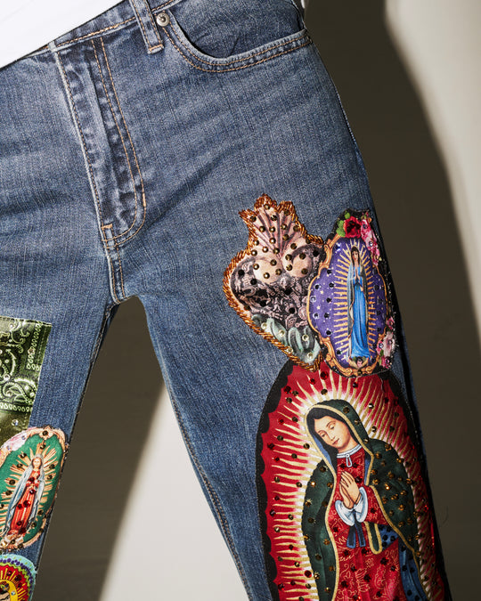 Jeans con valenciana Parches con cristales