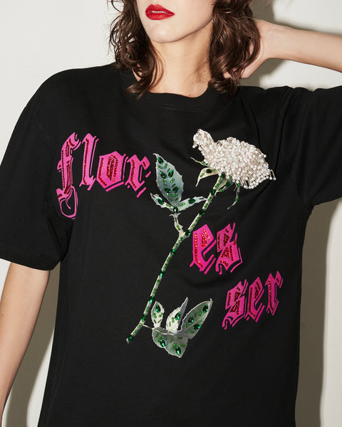 T shirt negra Flor es ser con cristales