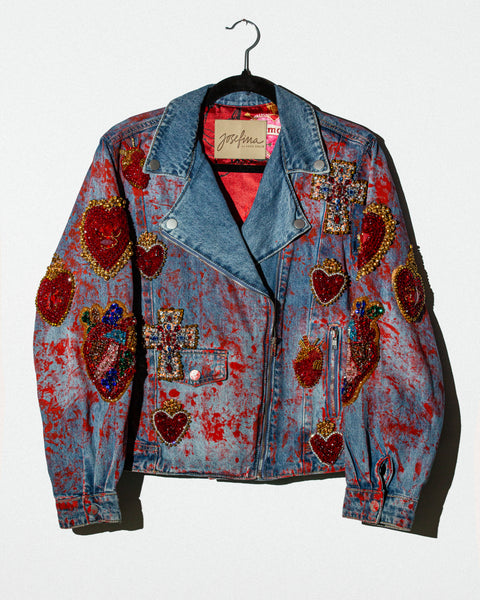 Denim Jacket Corazones Rojos