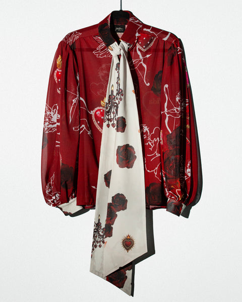 Camisa Roja de Corazones y Querubines