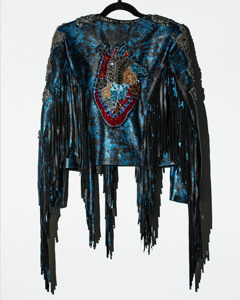 Leather Jacket Blue Heart