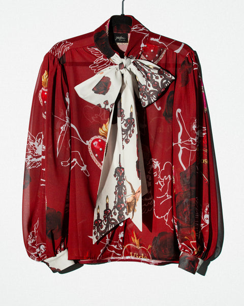 Camisa Roja de Corazones y Querubines