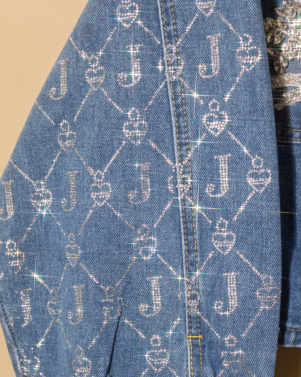 Denim jacket logomania con cristales