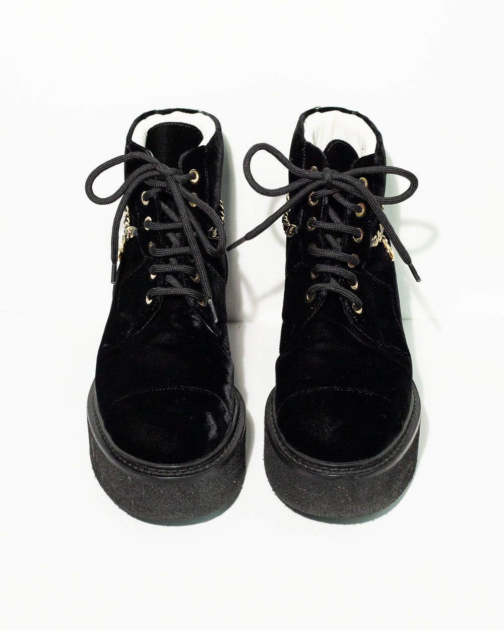 CHANEL velvet lace up boot